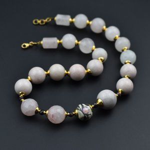 Rose quartz necklace short, dusty pink gemstone super chunky necklace